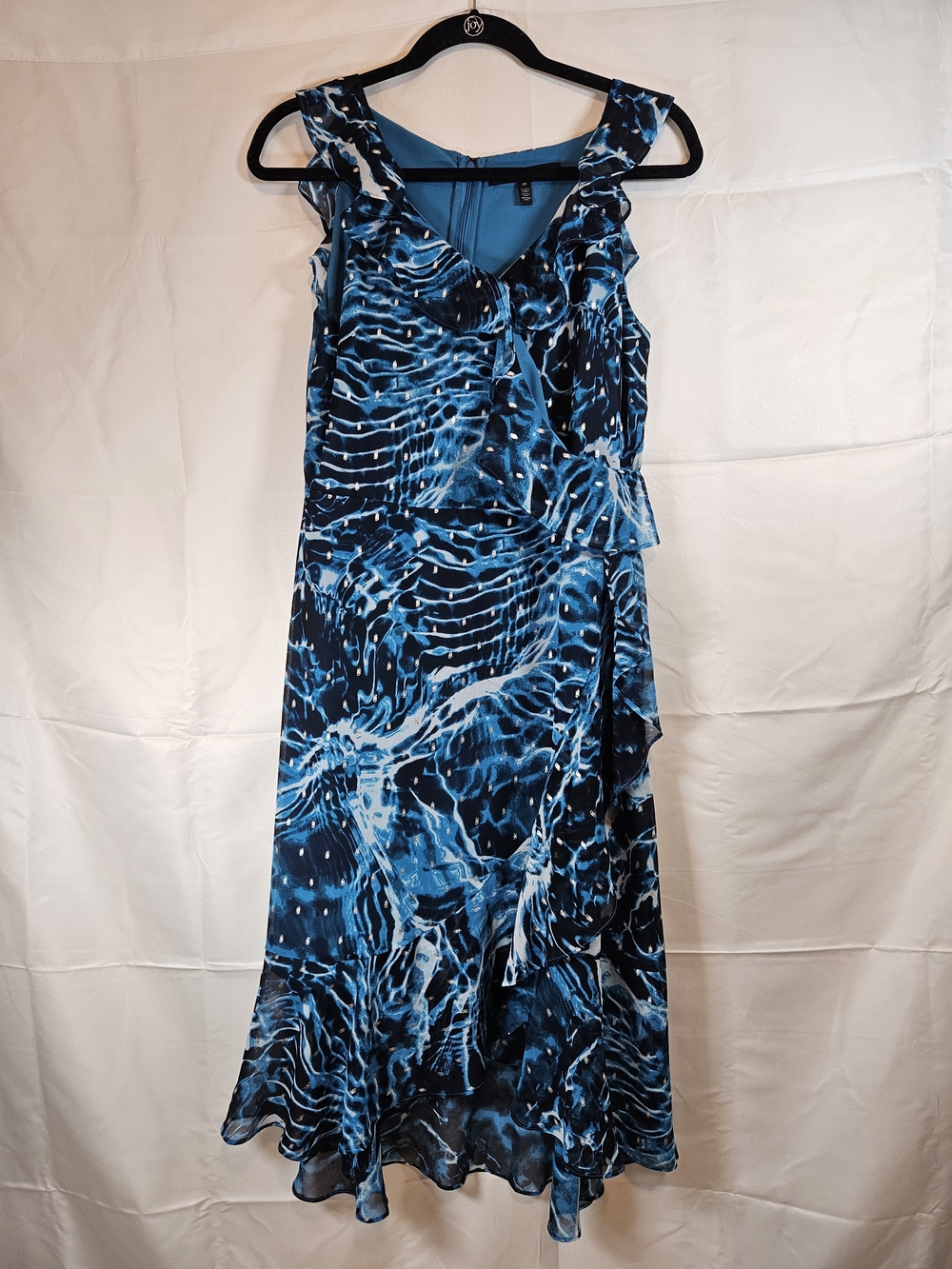 White House Black Market Blue & Navy Ruffle Maxi Dress Business Casual Office